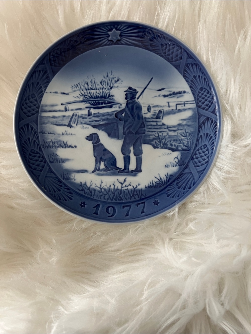 Royal Copenhagen Blue Commemorative Plate with Hunter and Dog